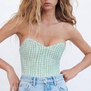 Green and Blue Zara Corset Crop Top Size Medium Never Worn!
